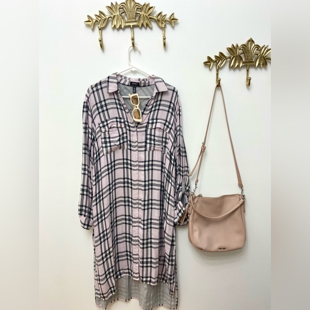 Jones New York Purple and Black Plaid Shirt Duster